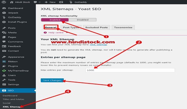 Yoast SEO sitemap setting page