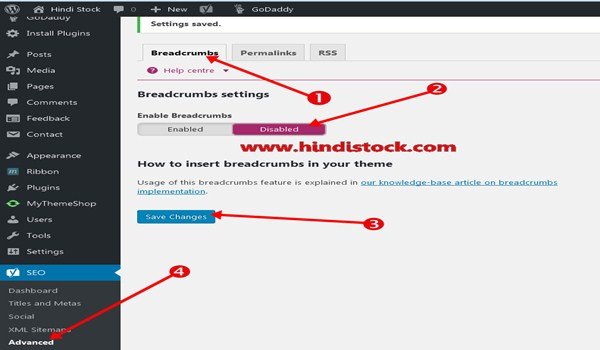 Yoast SEO brumb setting page