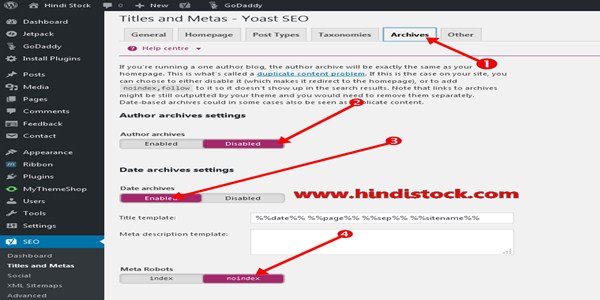 Yoast SEO archieves setting page