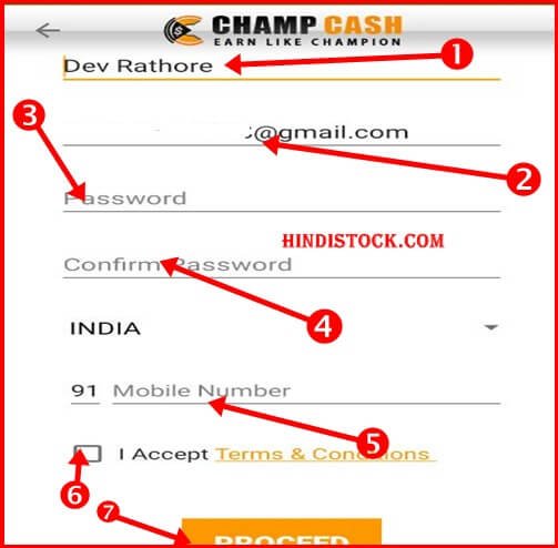 champcash sign up form