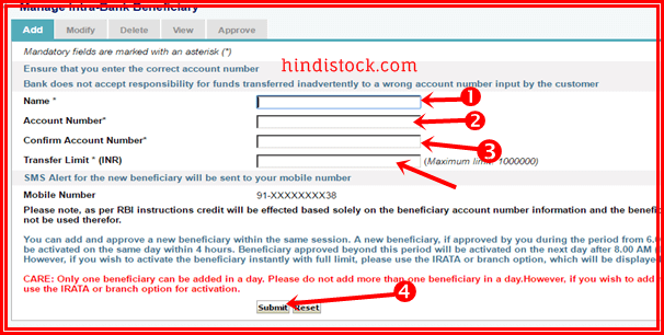 add beneficiary bank detail