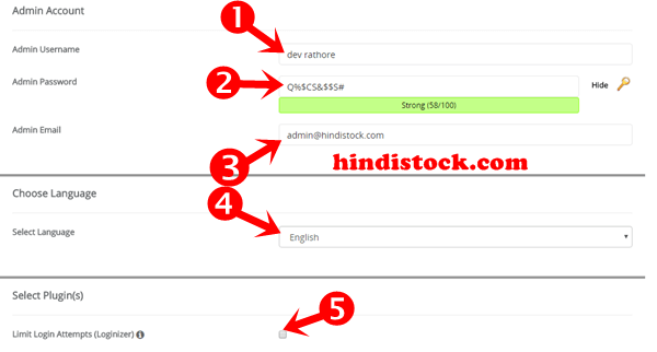 wordpress install admin setting