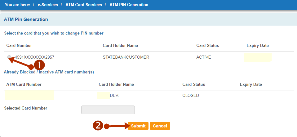 sbi atm pin change