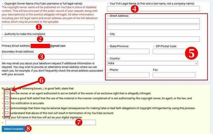 Copyright Claim On YouTube video copyright form part 3